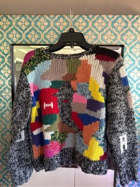 Vintage 80s Uno& Una color block hand knit sweater small #RARE#abstract#festive